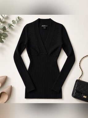 INC International Concepts Black Ribbed Sweater